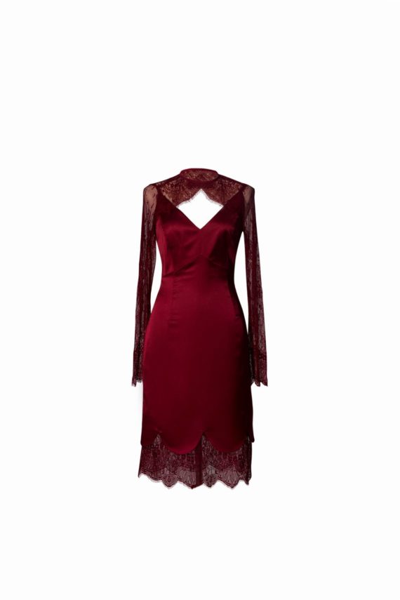 Natural silky dress with lace